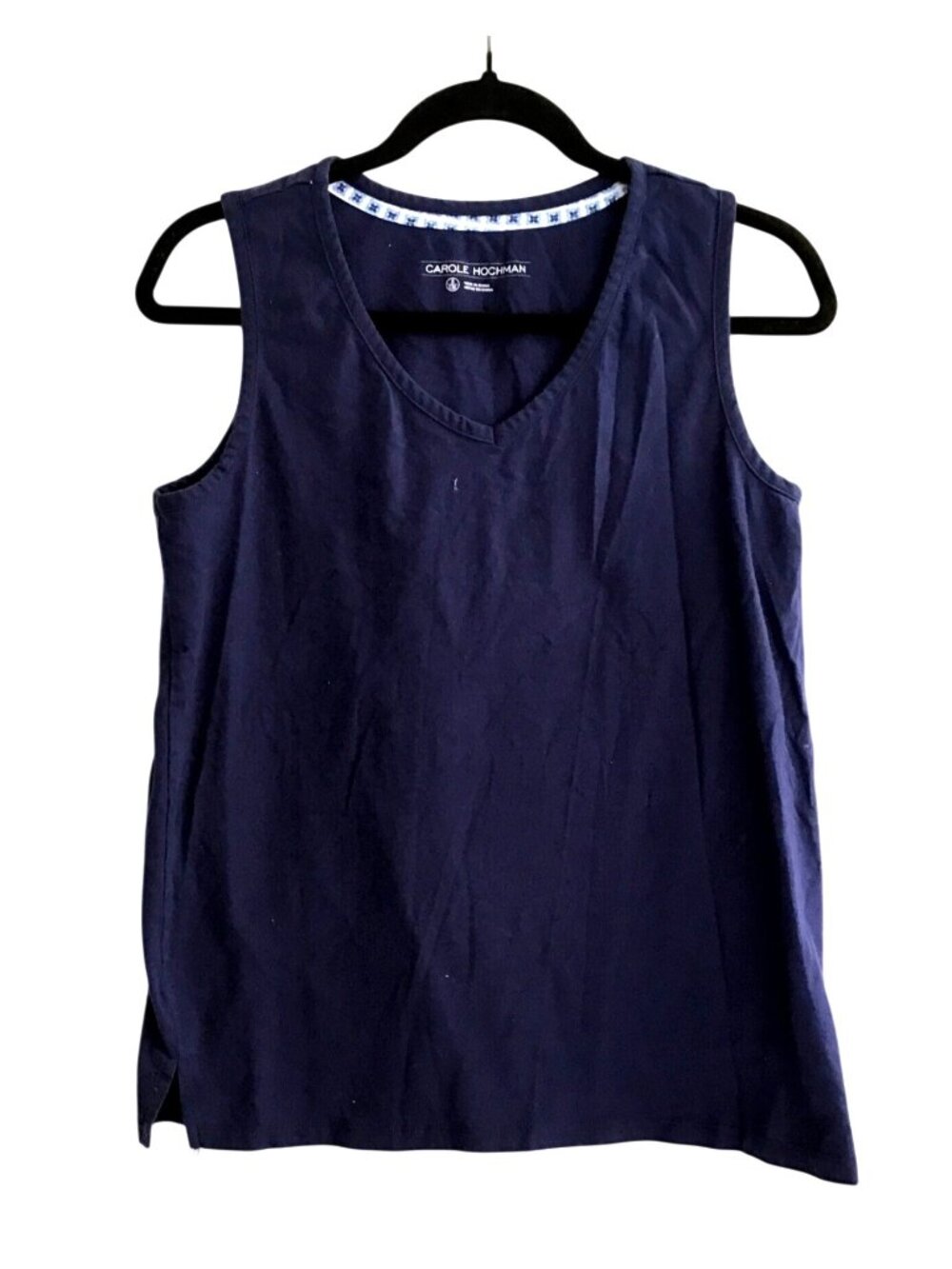 CAROLE HOCHMAN - WOMEN NAVY V-NECK COTTON TOP SIZE SMALL